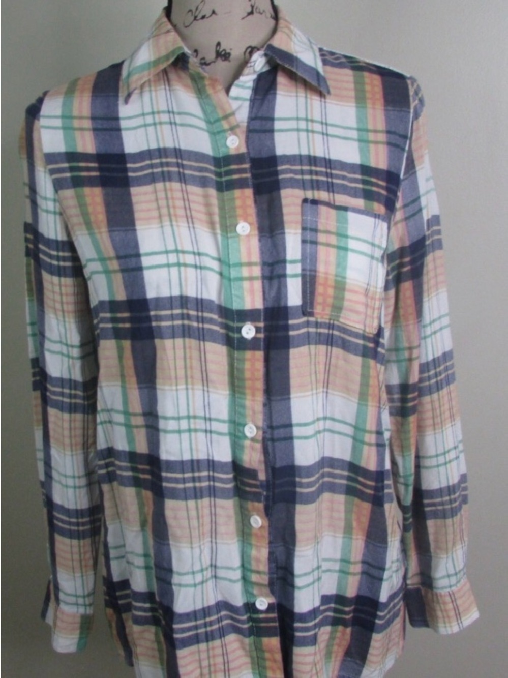 Honey Punch - multicoloured plaid button up shirt w/lace collar & back- SIZE L